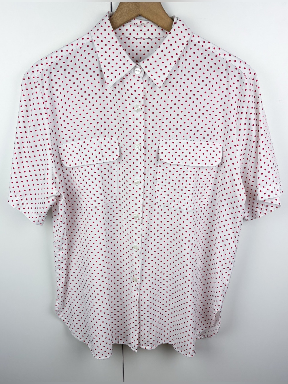 Vintage Red Polka Dot White Yayoi Kusama Style Short Sleeve Camp Shirt Blouse